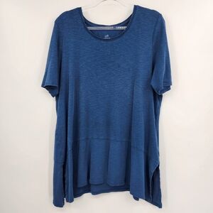 J. Jill Pima Dipped Hem Tunic Top Womens Size XL Blue Short Sleeve Scoop Neck